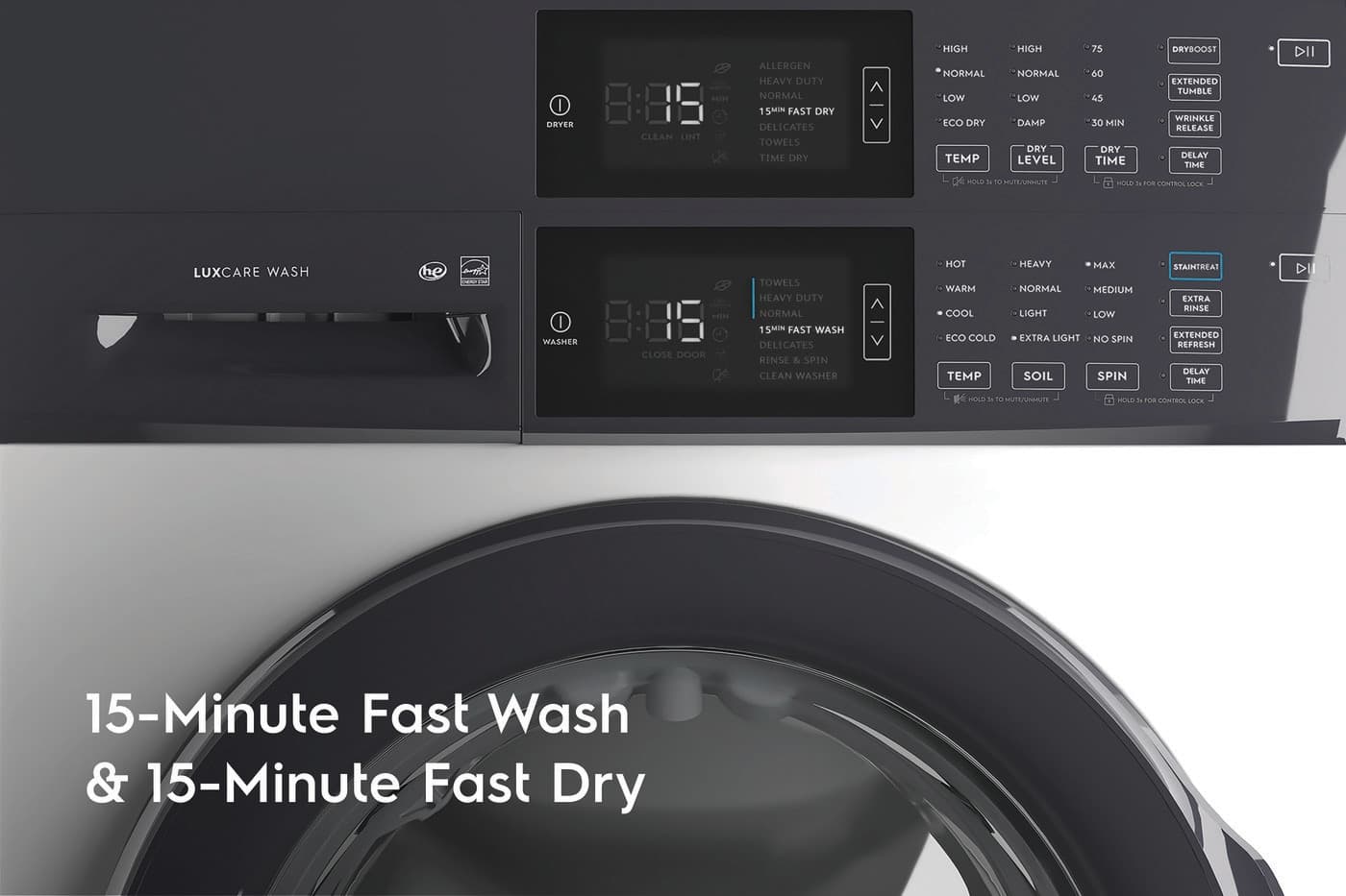 Electrolux LuxCare Wash 4.4-cu ft Front load Washer and 8-cu ft Gas Dryer Stacked Laundry Center (White) view 10