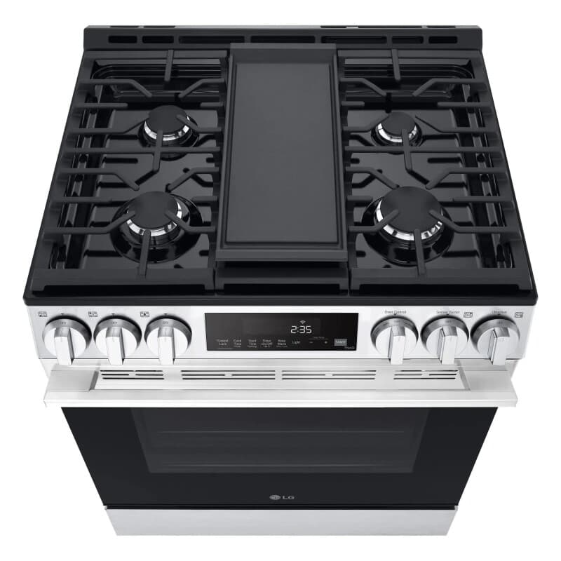 5.8 Cu.ft. Smart Gas Single Oven Slide-in Range, Air Fry, Fan Convection, Easyclean®, Self Clean, Thinq®, Printproof® Stainless Steel - New Handle view 4