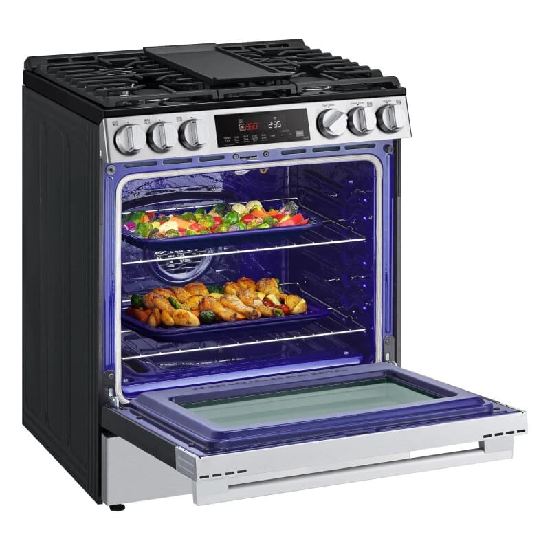 5.8 Cu.ft. Smart Gas Single Oven Slide-in Range, Air Fry, Fan Convection, Easyclean®, Self Clean, Thinq®, Printproof® Stainless Steel - New Handle view 7