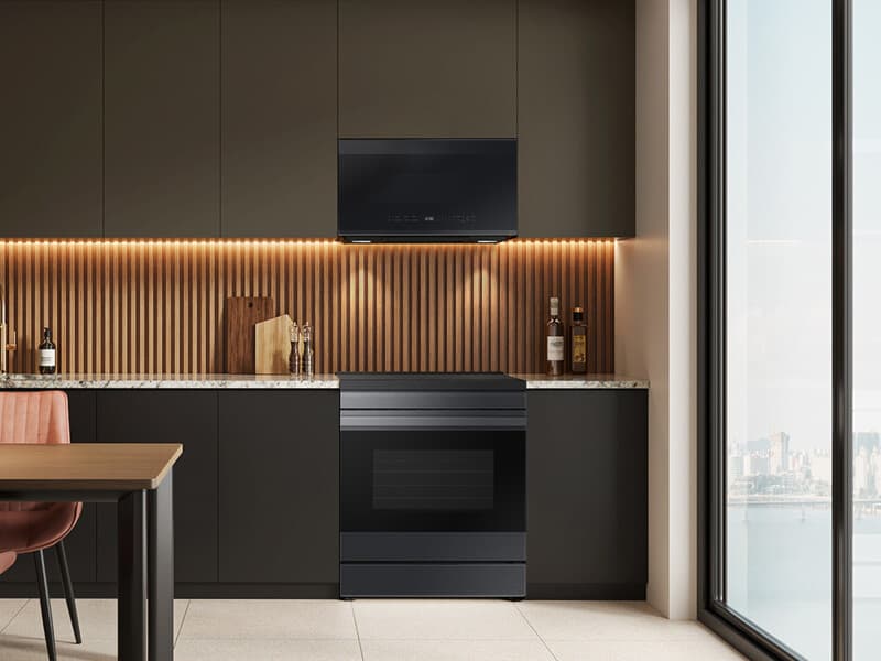 Bespoke Smart Over-the-Range Microwave 2.1 cu. ft. in Matte Black Steel with Edge to Edge Glass Dispay view 4