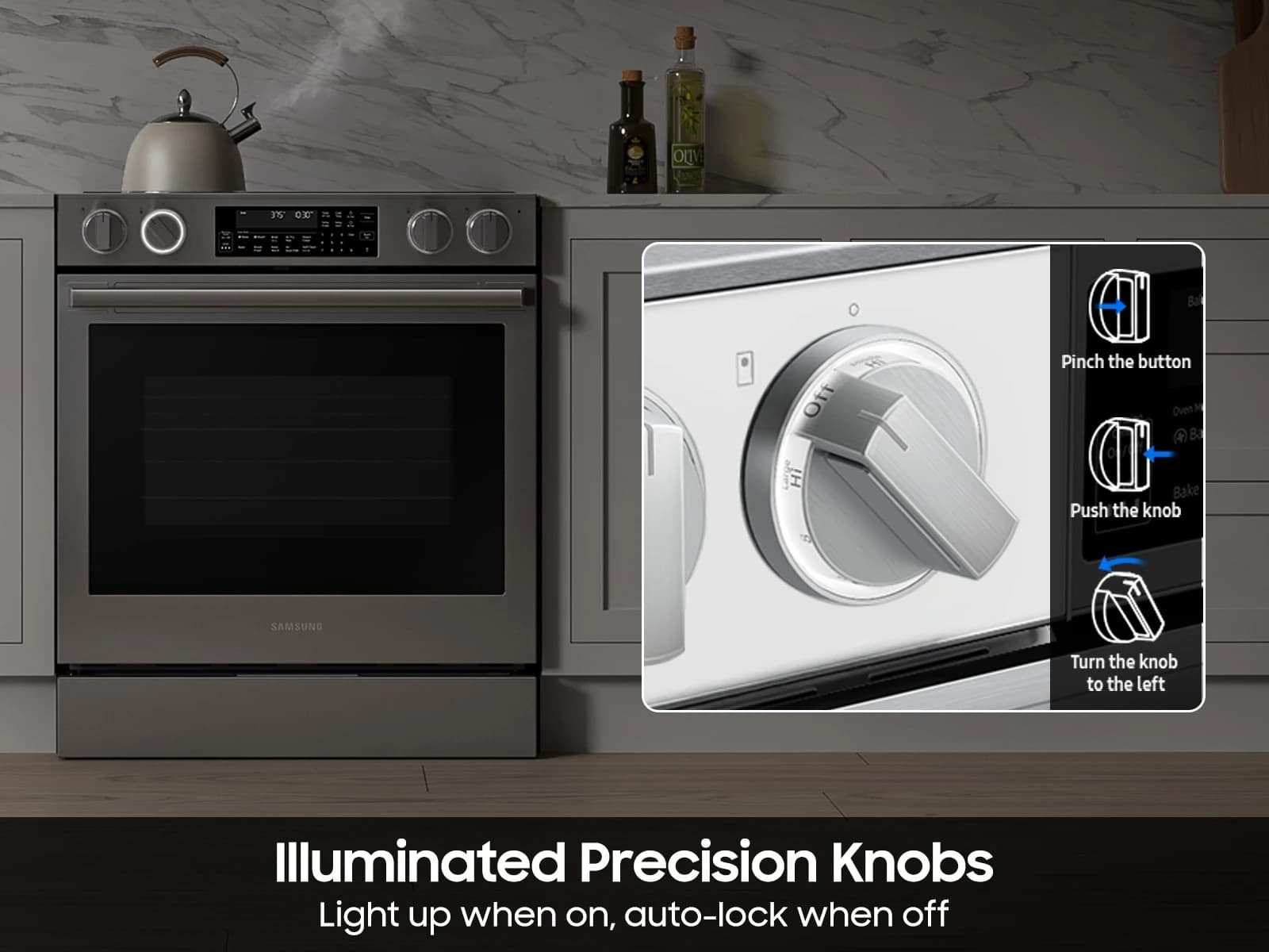 Bespoke Smart Slide-In Electric Range 6.3 cu. ft. with Illuminated Precision Knobs in White Glass view 7