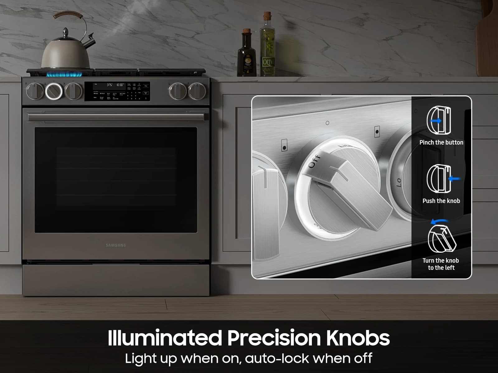 Bespoke Smart Slide-In Gas Range 6.0 cu. ft. with Illuminated Precision Knobs in White Glass view 7