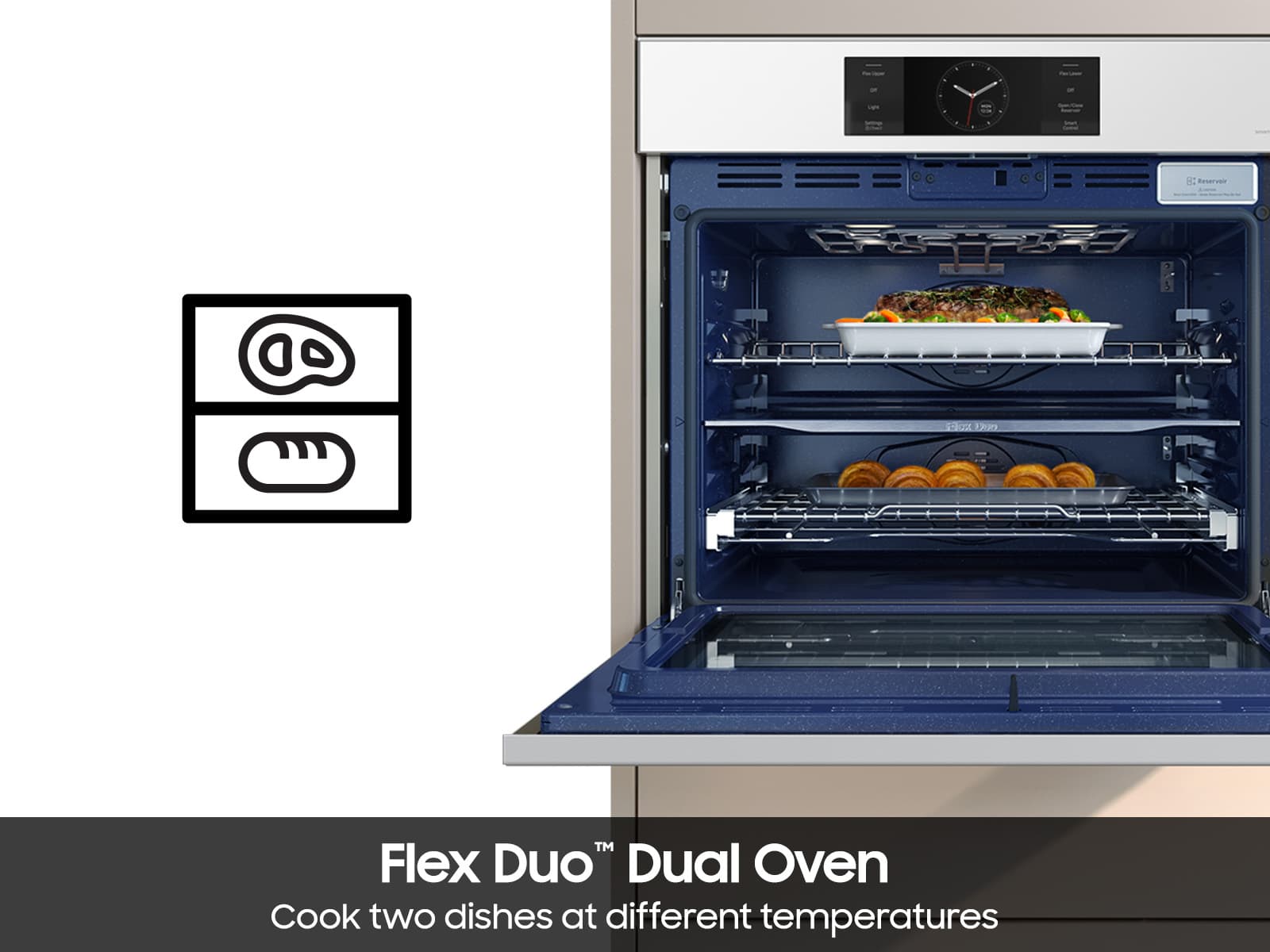 30" BESPOKE Smart Single Oven, In-Oven Camera, Air Fry, Air Sous Vide, Flex Duo, Full Steam Cook, 7" LCD Display, Dual Fan True Convection,  Glide Rack, WIFI, 5.1 cu ft capacity – White Glass view 7