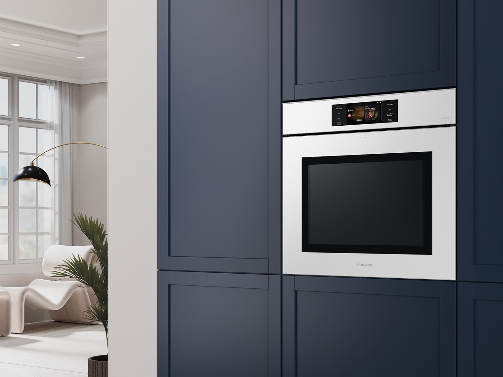 30" BESPOKE Smart Single Oven, In-Oven Camera, Air Fry, Air Sous Vide, Flex Duo, Full Steam Cook, 7" LCD Display, Dual Fan True Convection,  Glide Rack, WIFI, 5.1 cu ft capacity – White Glass view 8