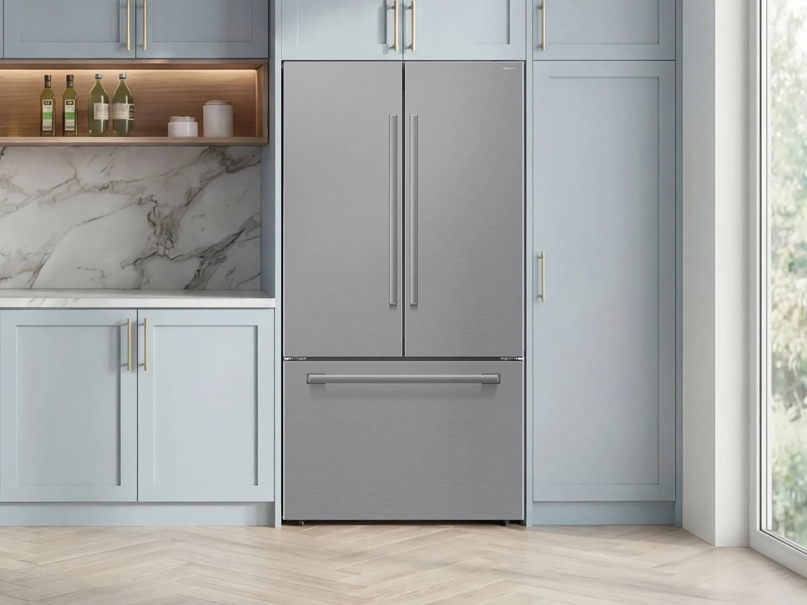 Bespoke AI 3-Door French Door Zero Clearance Fit | In-Door Tall Dispenser 25 cu.ft. – Stainless view 9