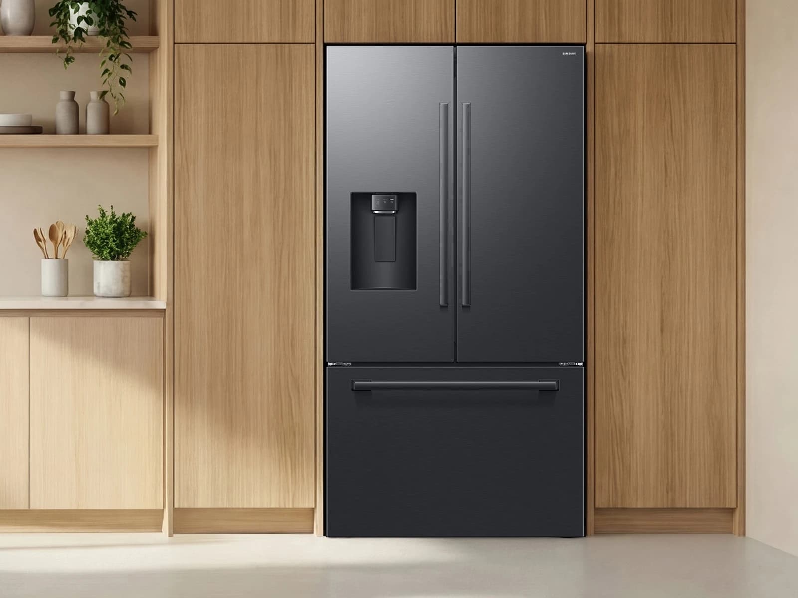 29 cf. Zero Clearance 3-Door French Door, Ext. Water/Ice, Sphere Ice, Full Depth (Matte Black) view 9