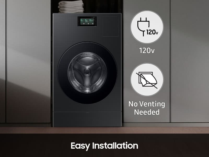 Bespoke AI All-in-One Ventless Combo AI Home 7" LCD Display AI OptiWash™ and Dry 5.3 cu.ft. – Brushed Black view 7