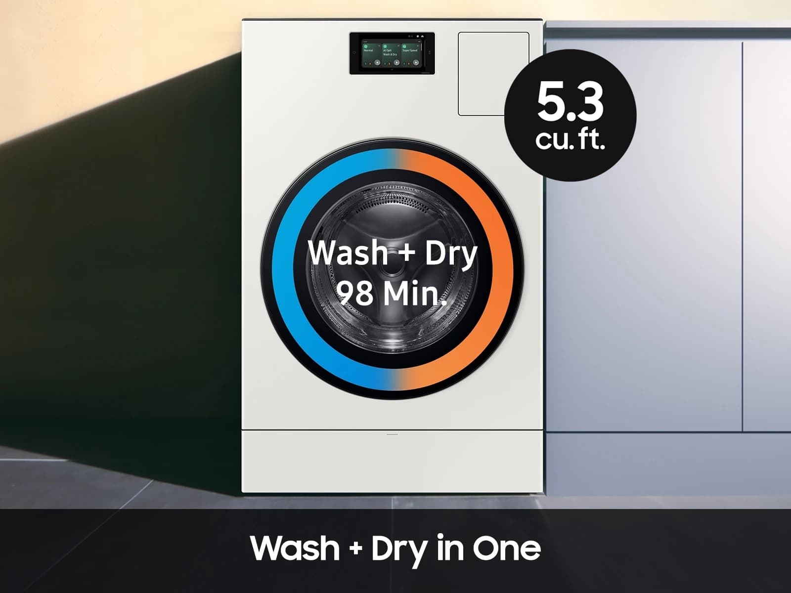 Bespoke AI All-in-One Ventless Combo AI Home 7" LCD Display AI OptiWash™ and Dry 5.3 cu. ft. – Ivory view 8