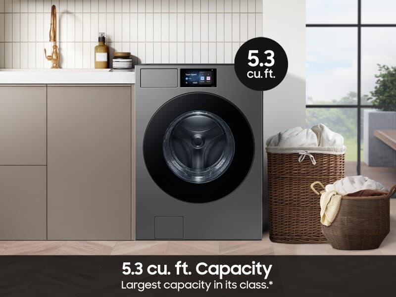 Bespoke AI Front Load Washer AI Home 7" LCD Display | AI OptiWash+™ 5.3 cu.ft. – Dark Steel view 6