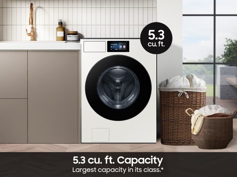 Bespoke AI 5.3 cu. ft. Ultra Capacity Front Load Washer with AI Home and AI OptiWash™ – Ivory view 5