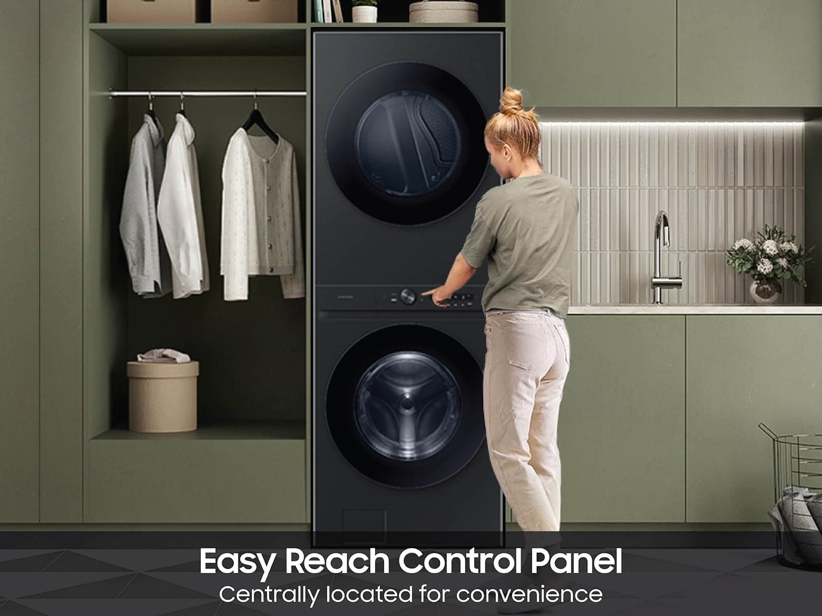 Bespoke AI Laundry Hub™ 4.6 cu. ft. Large Capacity Single Unit Washer with Flex Auto Dispense System and 7.6 cu. ft. Gas Dryer in Brushed Black view 7