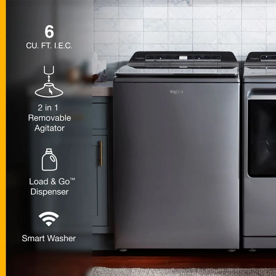 Whirlpool Smart Capable w/Load and Go High Efficiency 2-Piece Removable Agitator Extra Large (5.3-cu ft) Top-Load Washer (Chrome Shadow) view 4