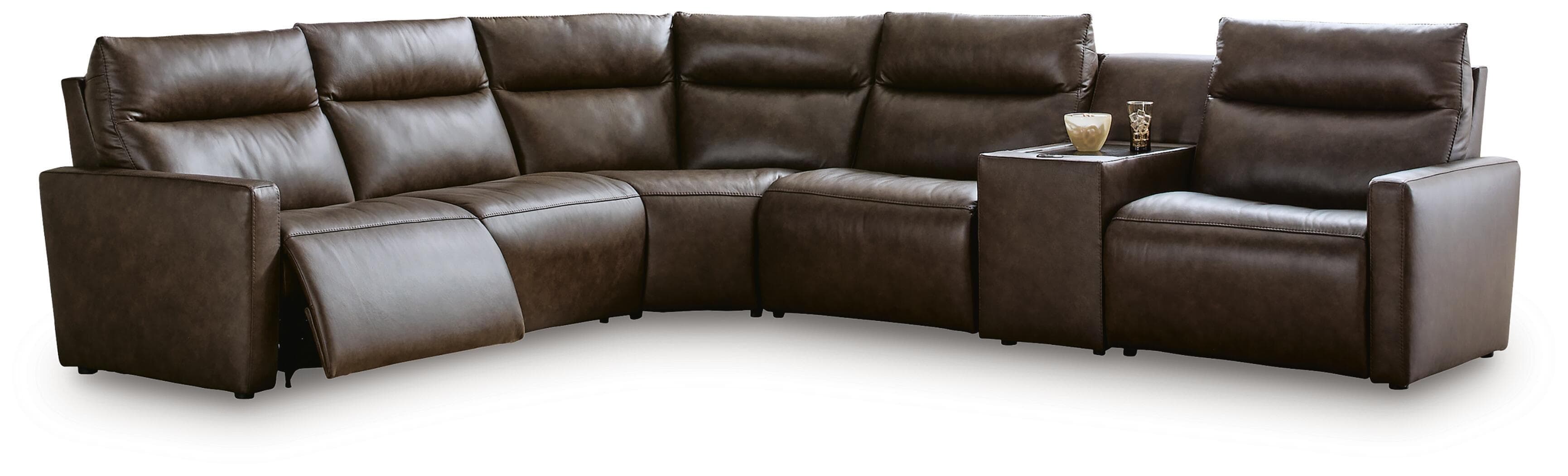 ModZ - 6-Piece Power Reclining Sectional With 2 Armless Chairs And Audio Console - Chocolate