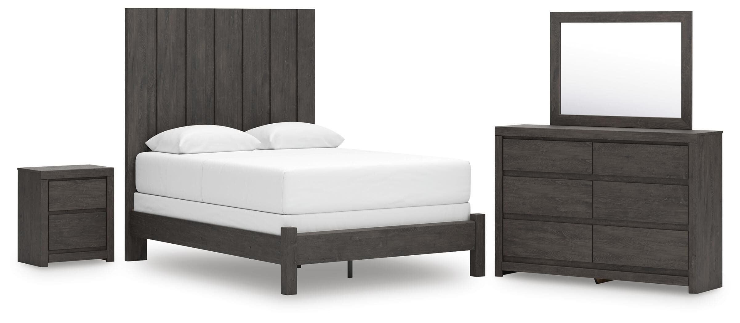 Fraluna - 4 Pc. - Queen Panel Bed, Dresser, Mirror, And Nightstand - Charcoal