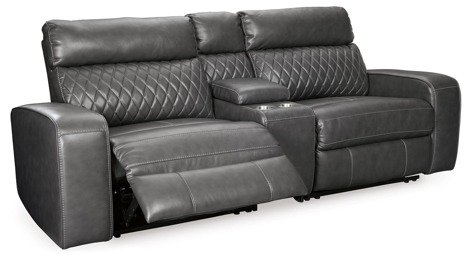 Samperstone - Power Reclining Loveseat With Console 3 Pc Sectional - Gray