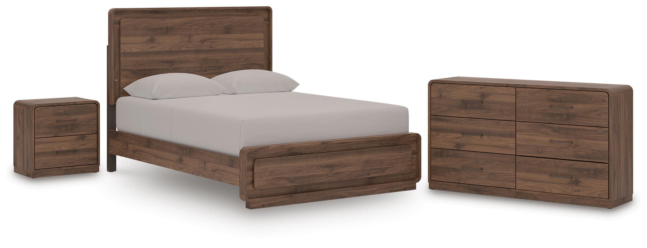 Fortlorn - 3 Pc. - Queen Panel Bed, Dresser And Nightstand - Walnut Brown