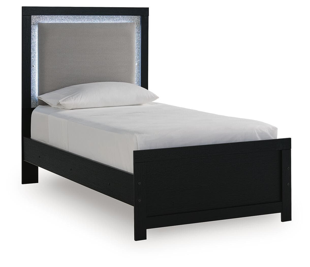 Twin Upholstered Panel Bed · Black
