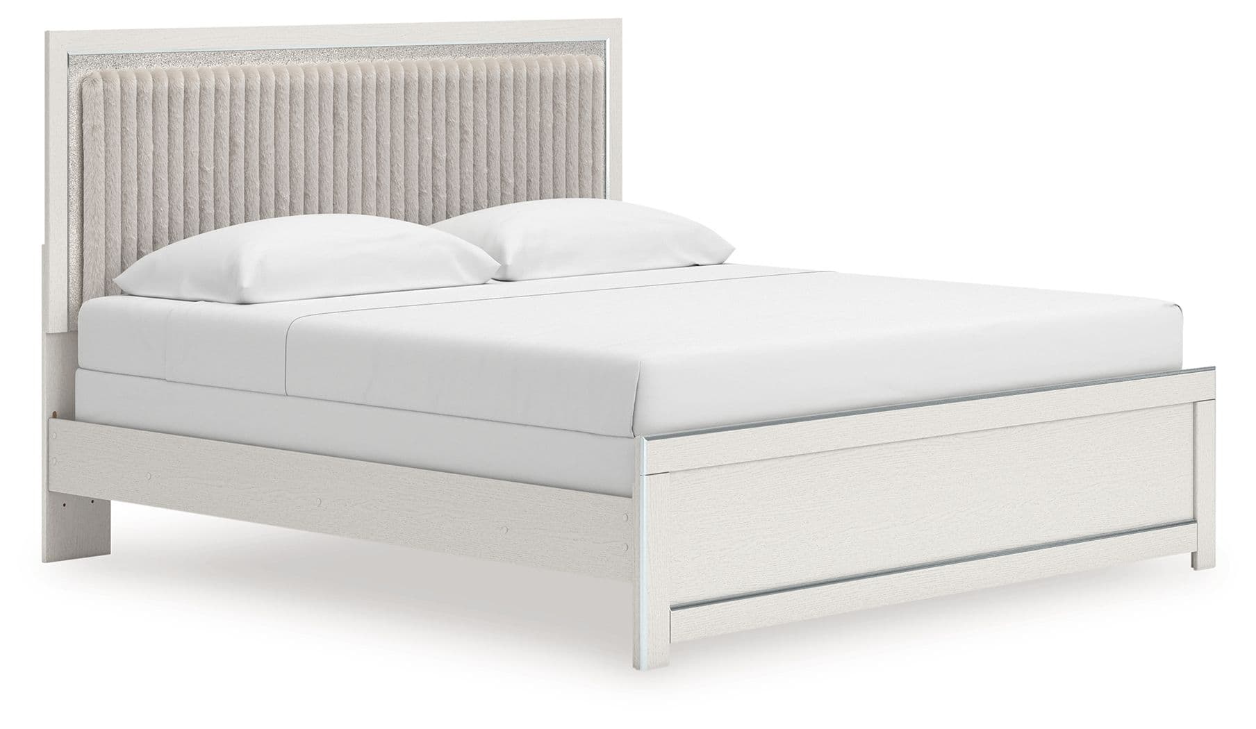 King Upholstered Panel Bed · White