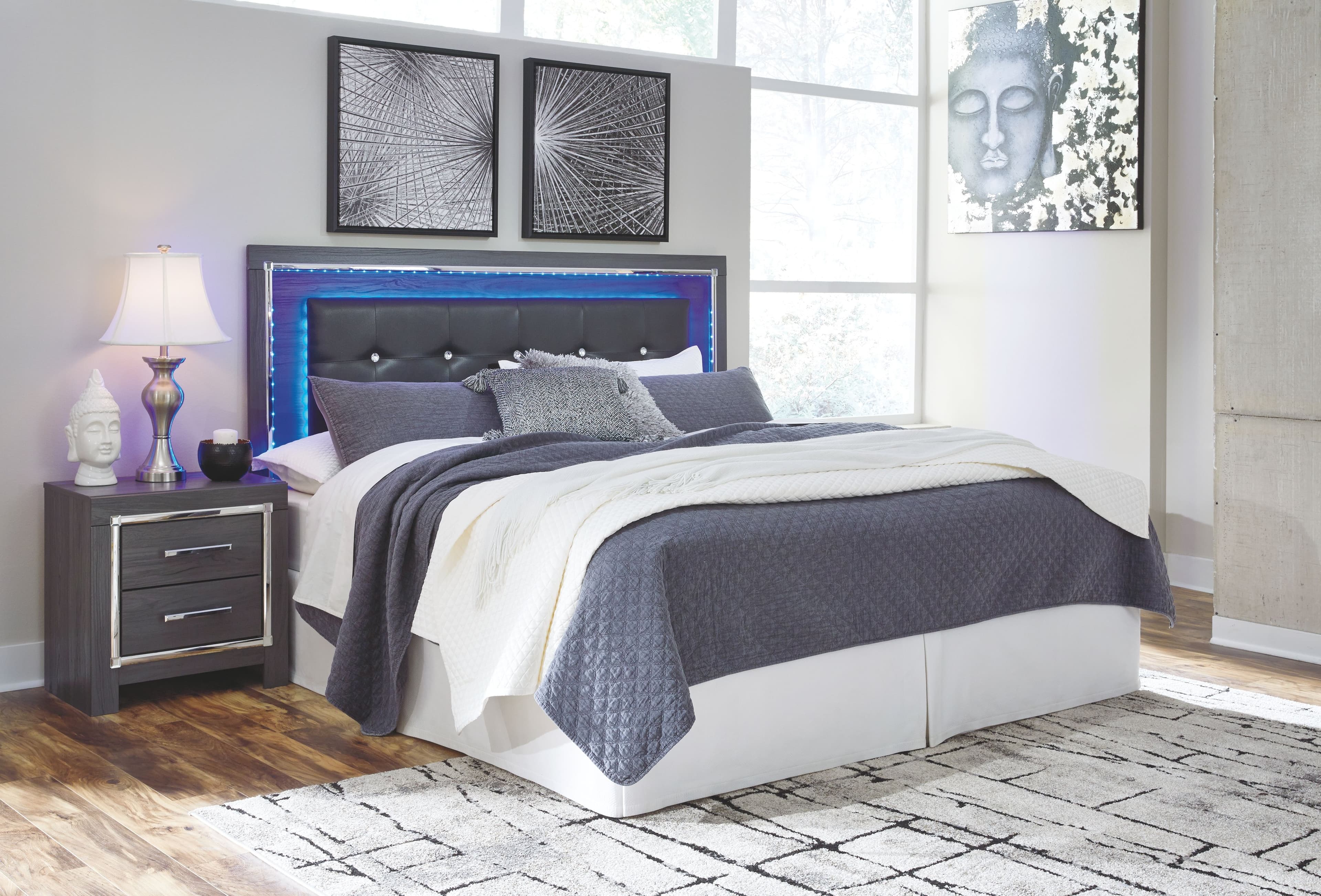 King Upholstered Panel Headboard with Bolt on Bed Frame
