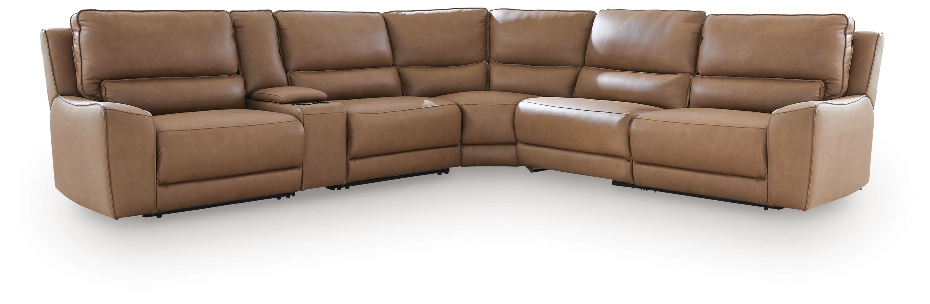 DeepWakes - 6-Piece Power Reclining Sectional With 2 Armless Chairs And Storage Console - Caramel