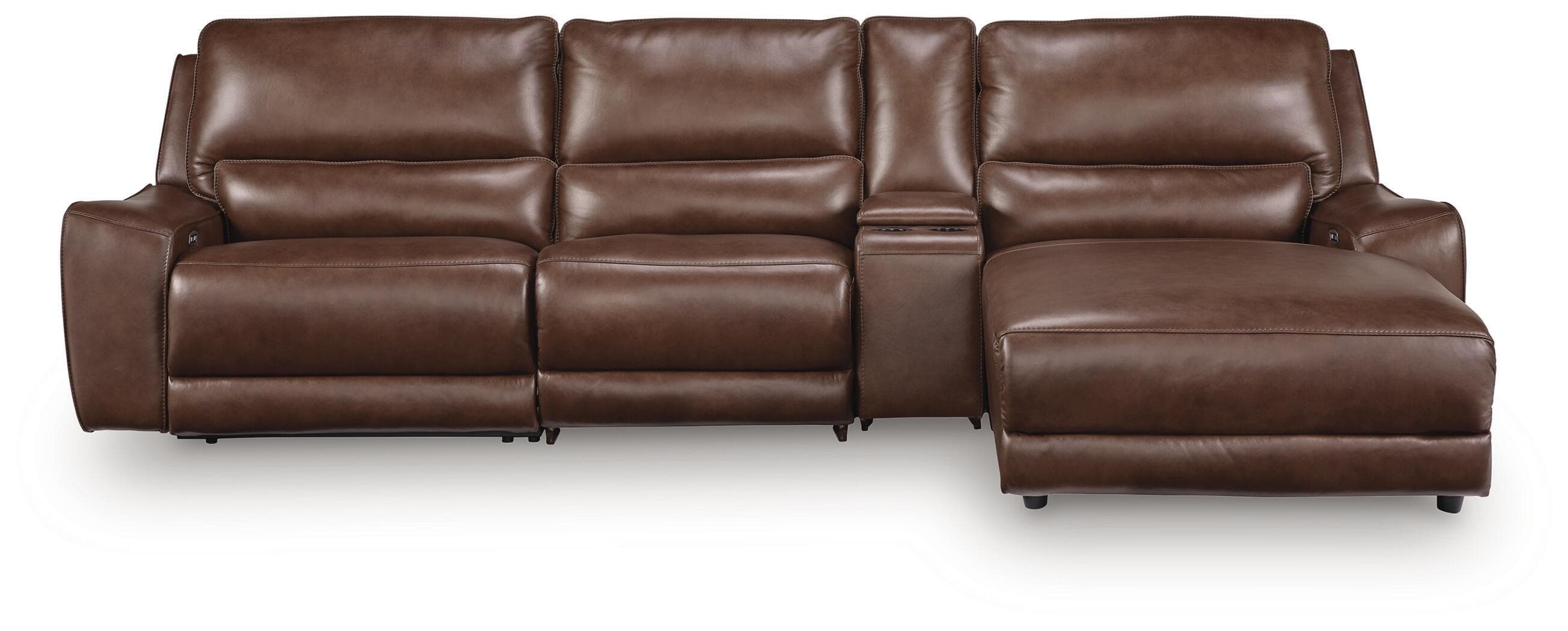 DeepWakes - 4-Piece Power Reclining Sectional With RAF Press Back Power Chaise And Storage Console - Canyon