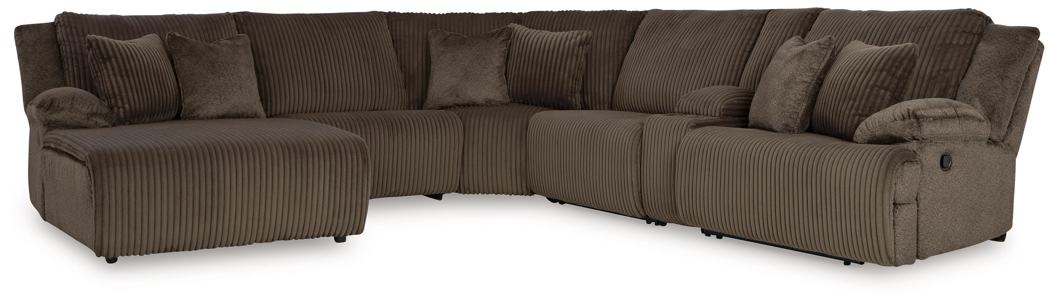 6-Piece Reclining Sectional With Laf Press Back Chaise · Chocolate
