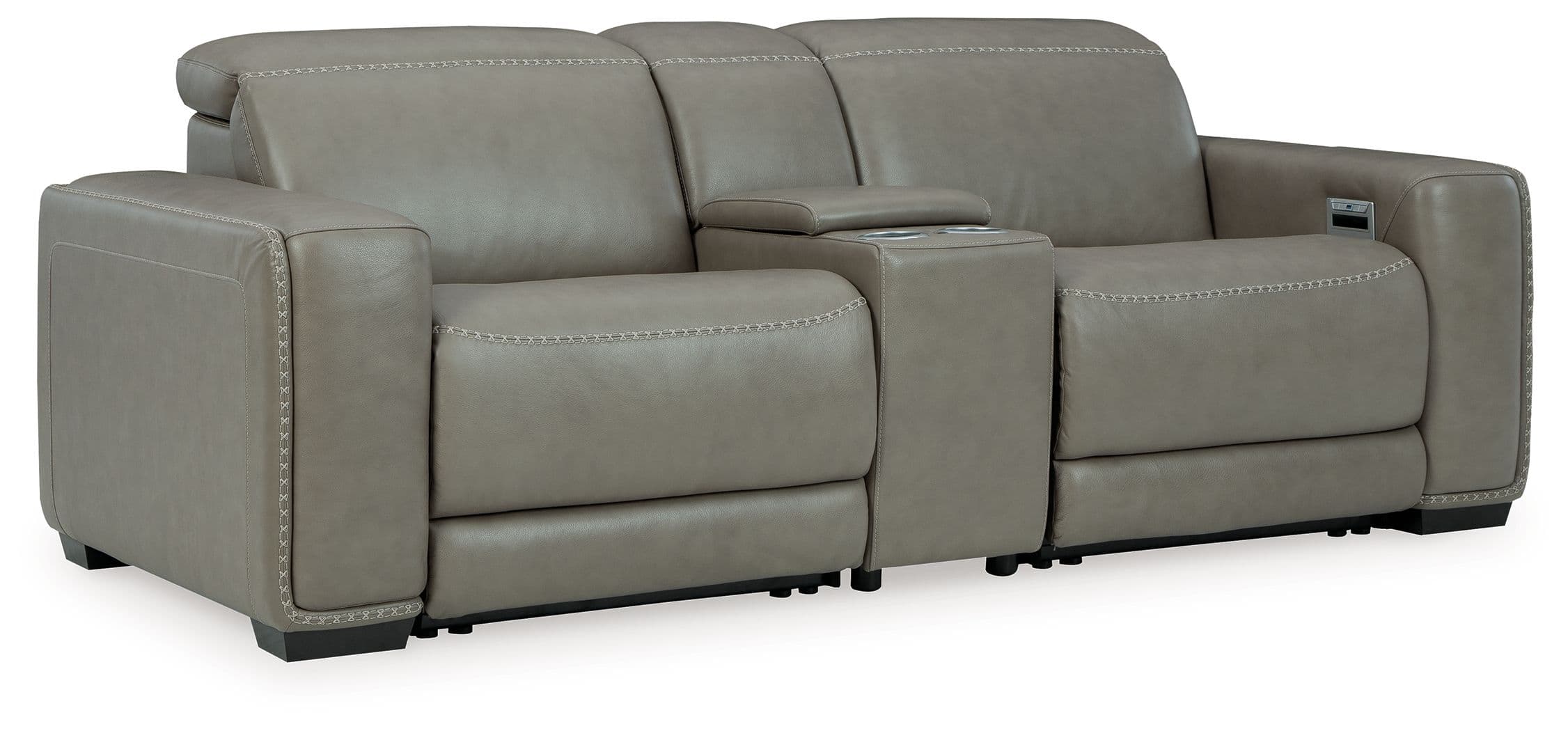 Correze - Power Loveseat With Console 3 Pc Sectional - Gray