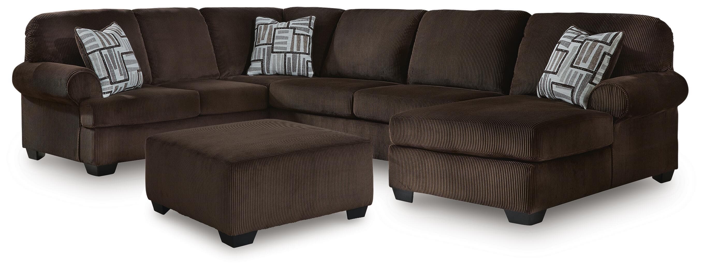Kimlee - 2 Pc. - 3-Piece Sectional With RAF Corner Chaise And Ottoman - Chocolate