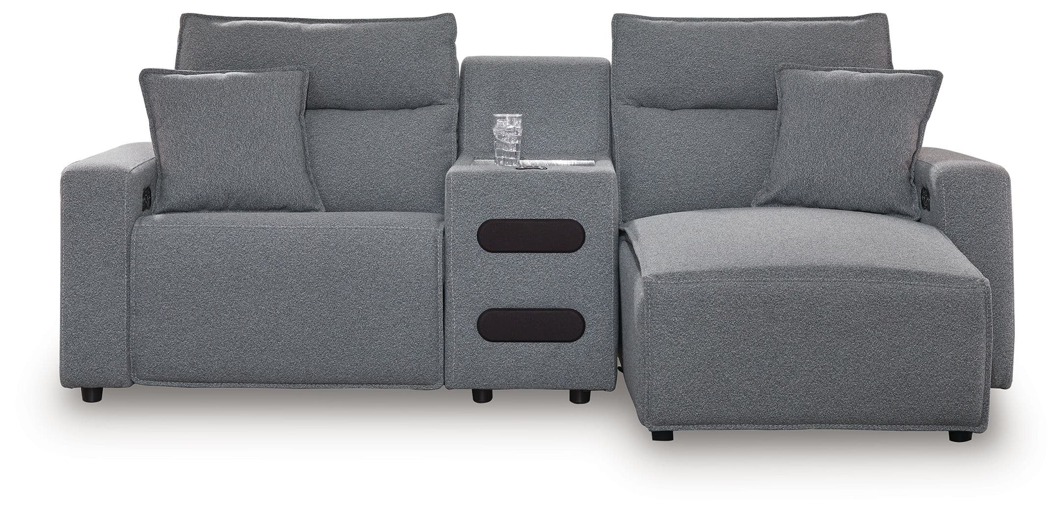 3-Piece Power Reclining Sectional With RAF Press Back Power Chaise And Audio Console · Salt And Pepper