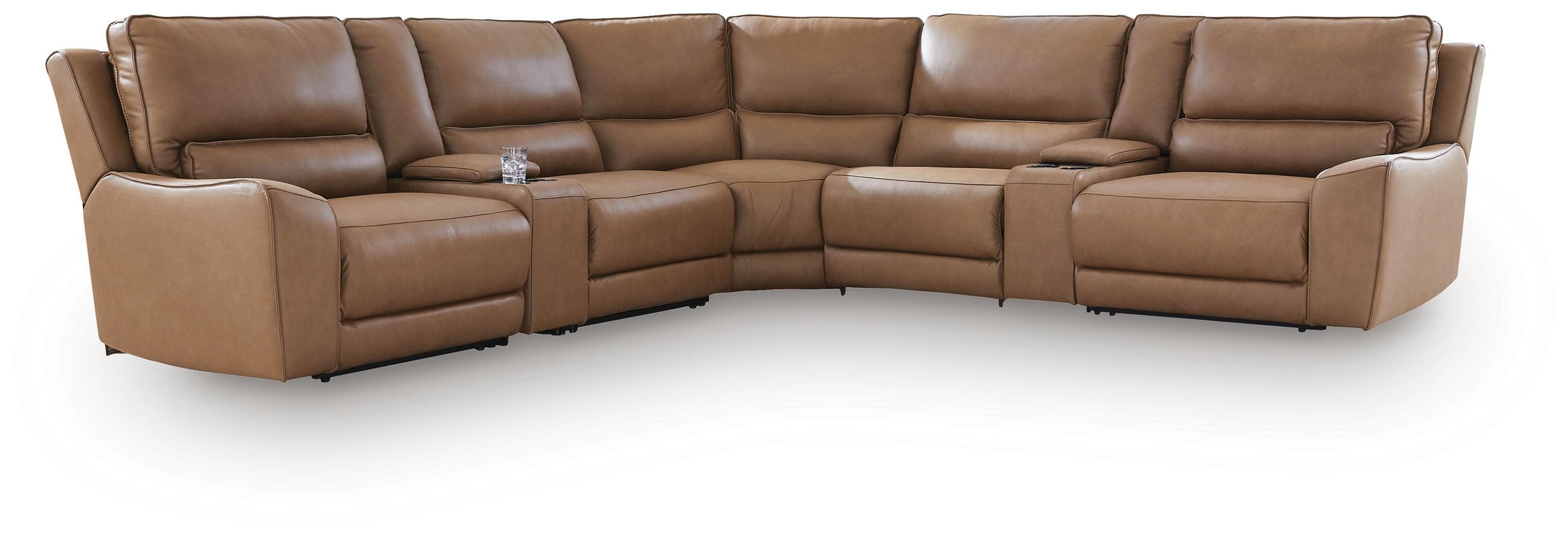 DeepWakes - 7-Piece Power Reclining Sectional With 2 Storage Consoles - Caramel