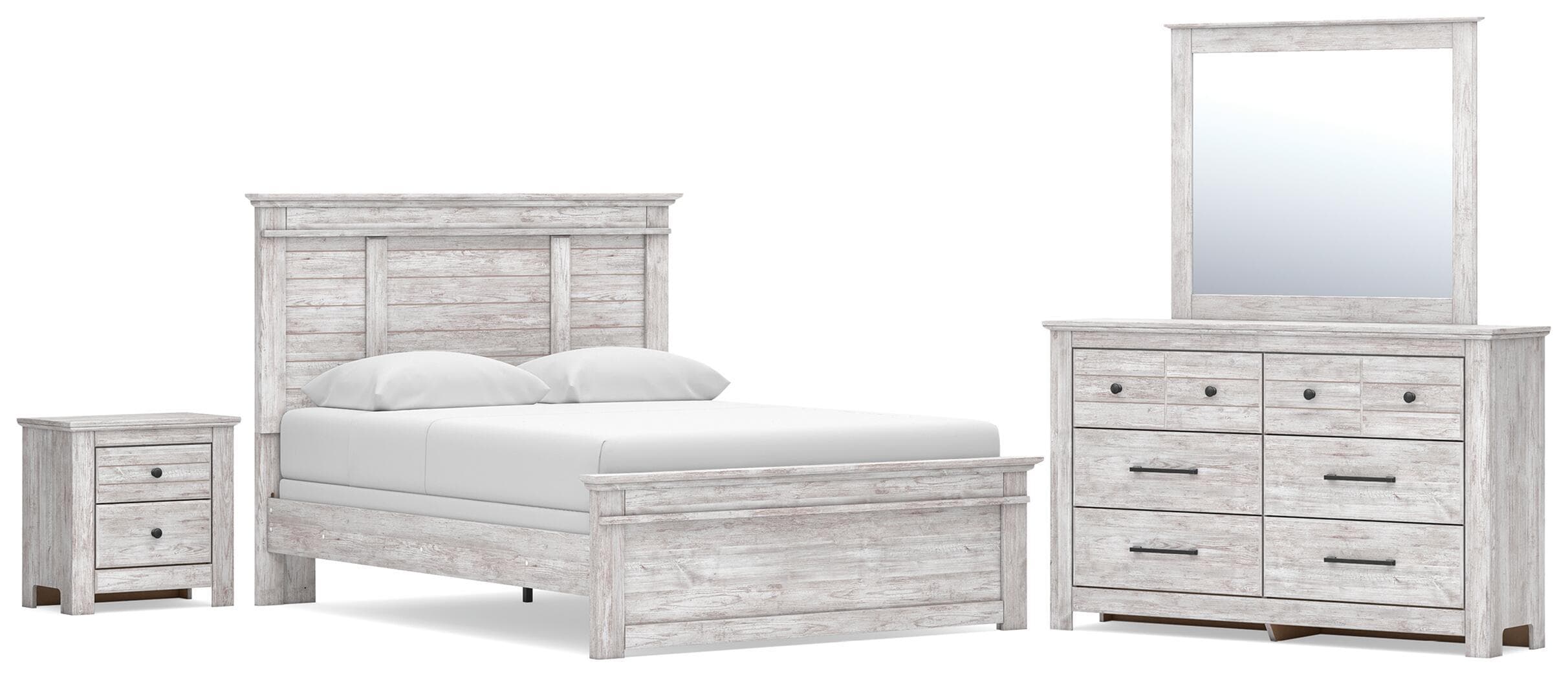 Makidern - 4 Pc. - Queen Panel Bed, Dresser, Mirror And Nightstand - Whitewash