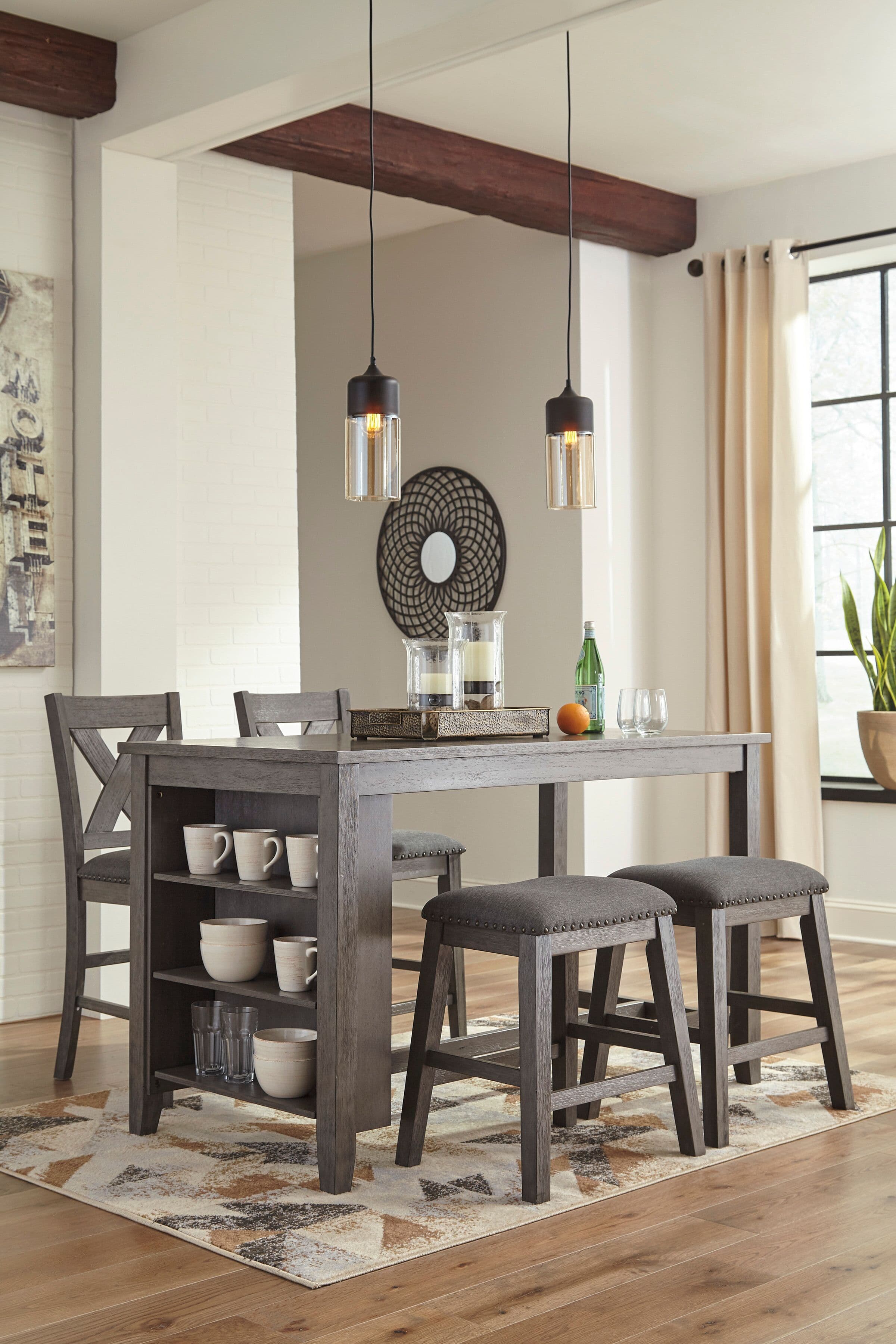 Counter Table, 2 Stools, 2 Barstools