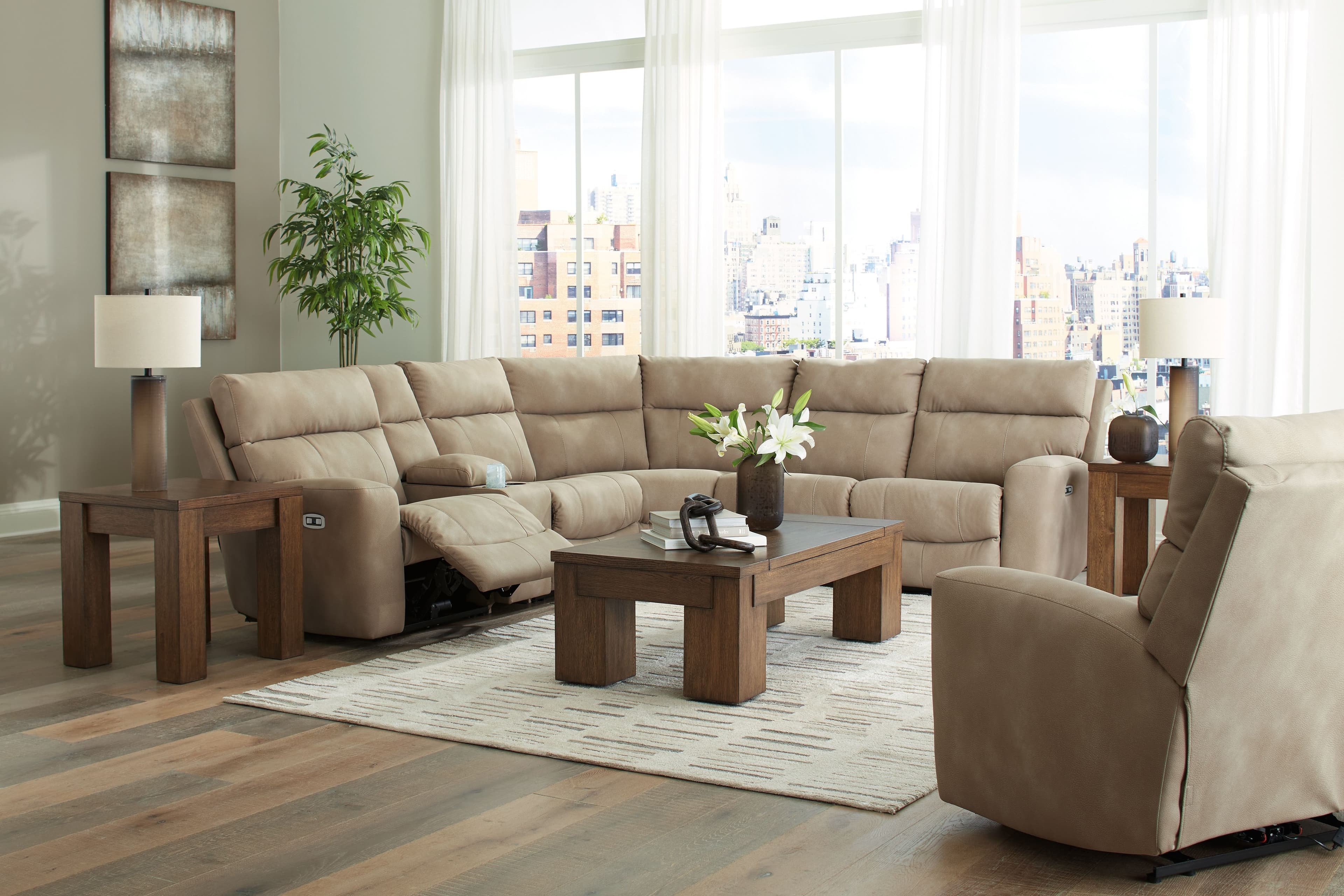 7 Pc. · 6-Piece Power Reclining Sectional, Power Recliner · Sand