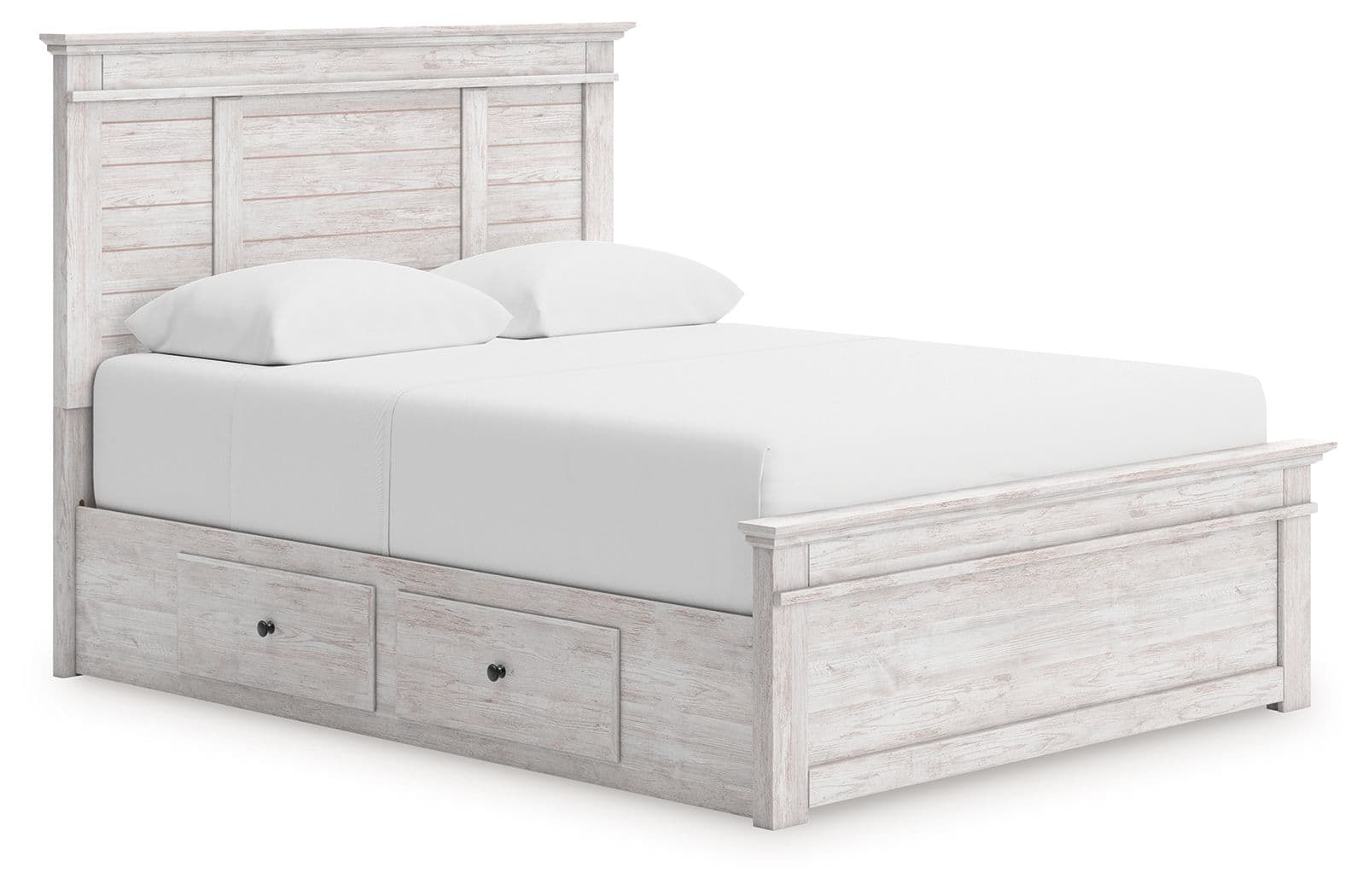 Queen Panel Storage Bed With 2 Under Bed Storage Units · Whitewash