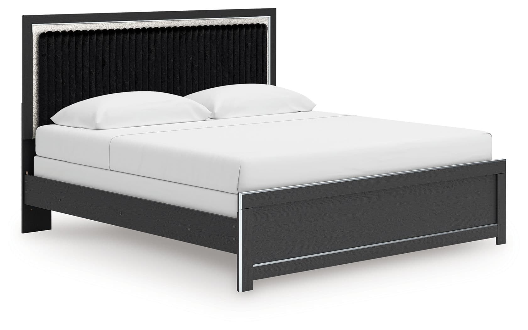 King Upholstered Panel Bed · Black