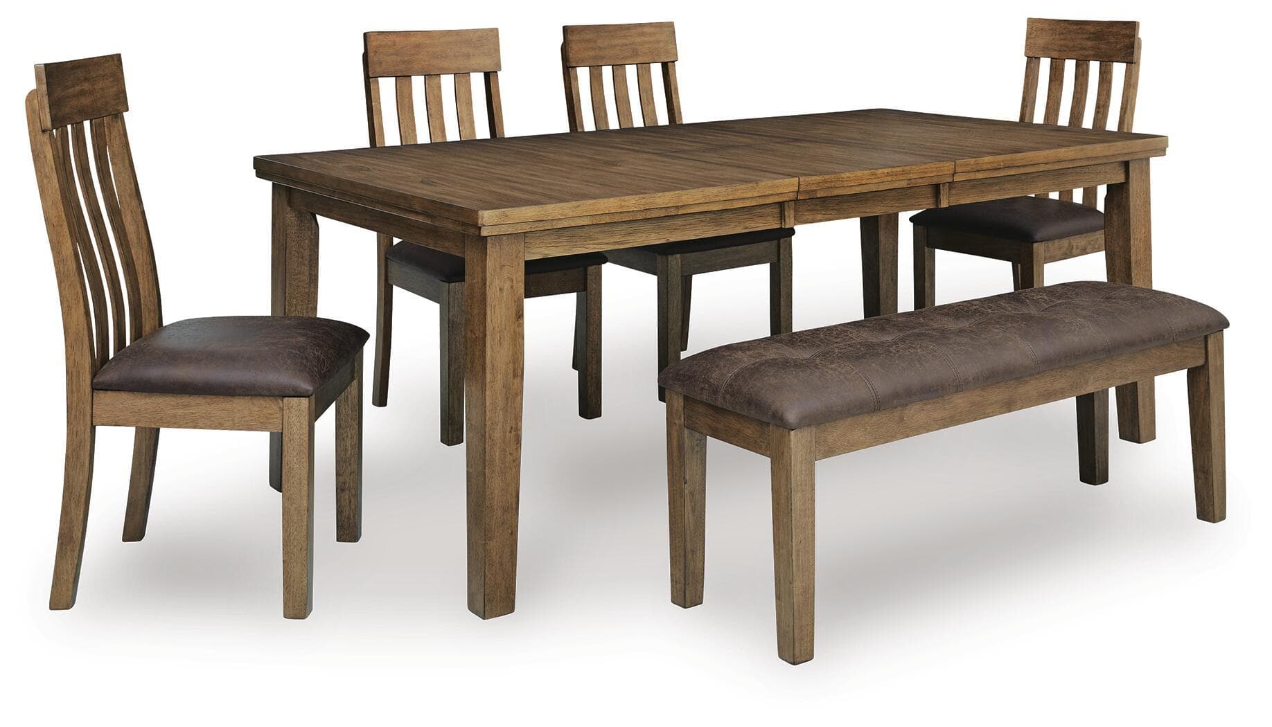 Urbinforte - 6 Pc. - Extension Dining Table, 4 Chairs And Bench - Light Brown