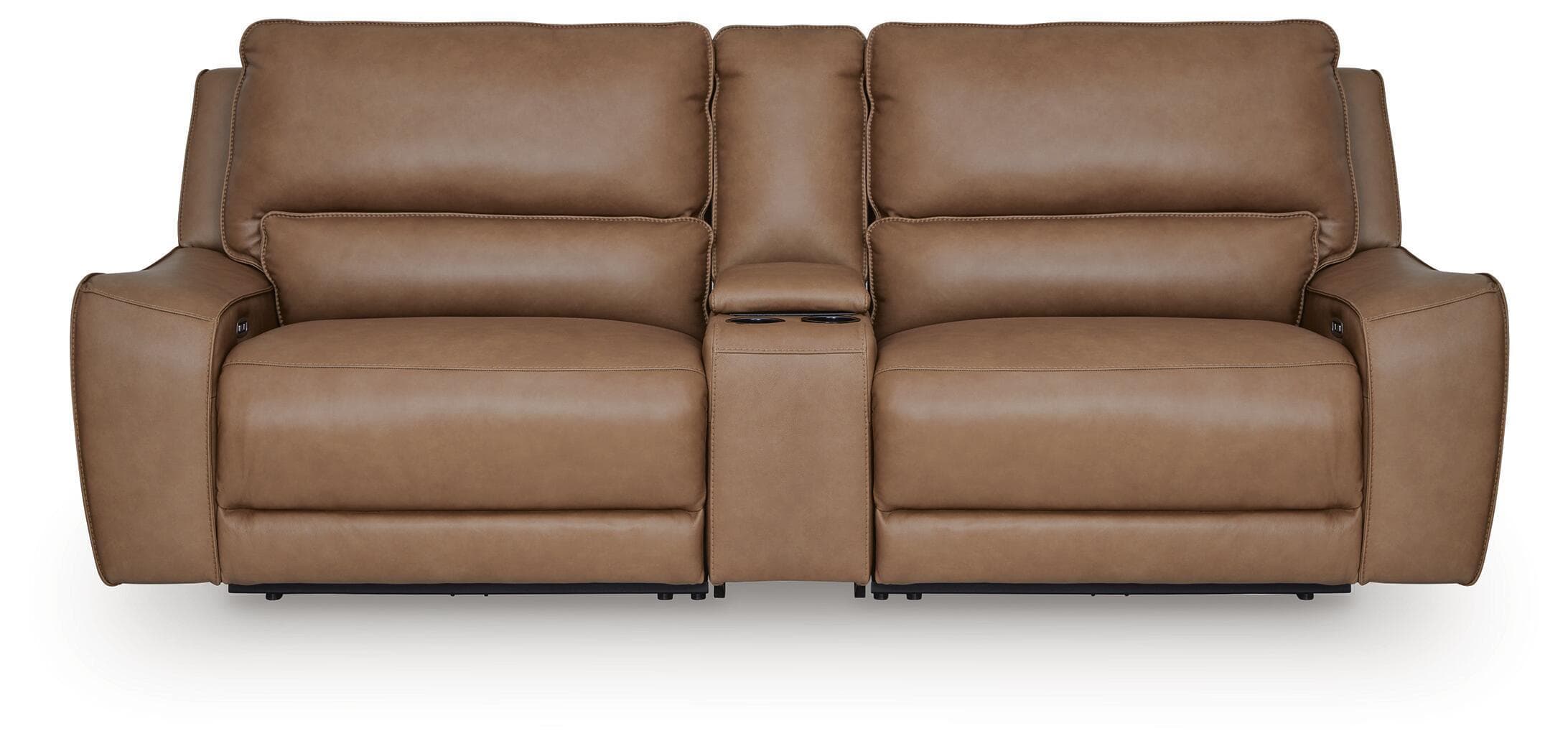 DeepWakes - 3-Piece Power Power Reclining Sectional With Storage Console - Caramel