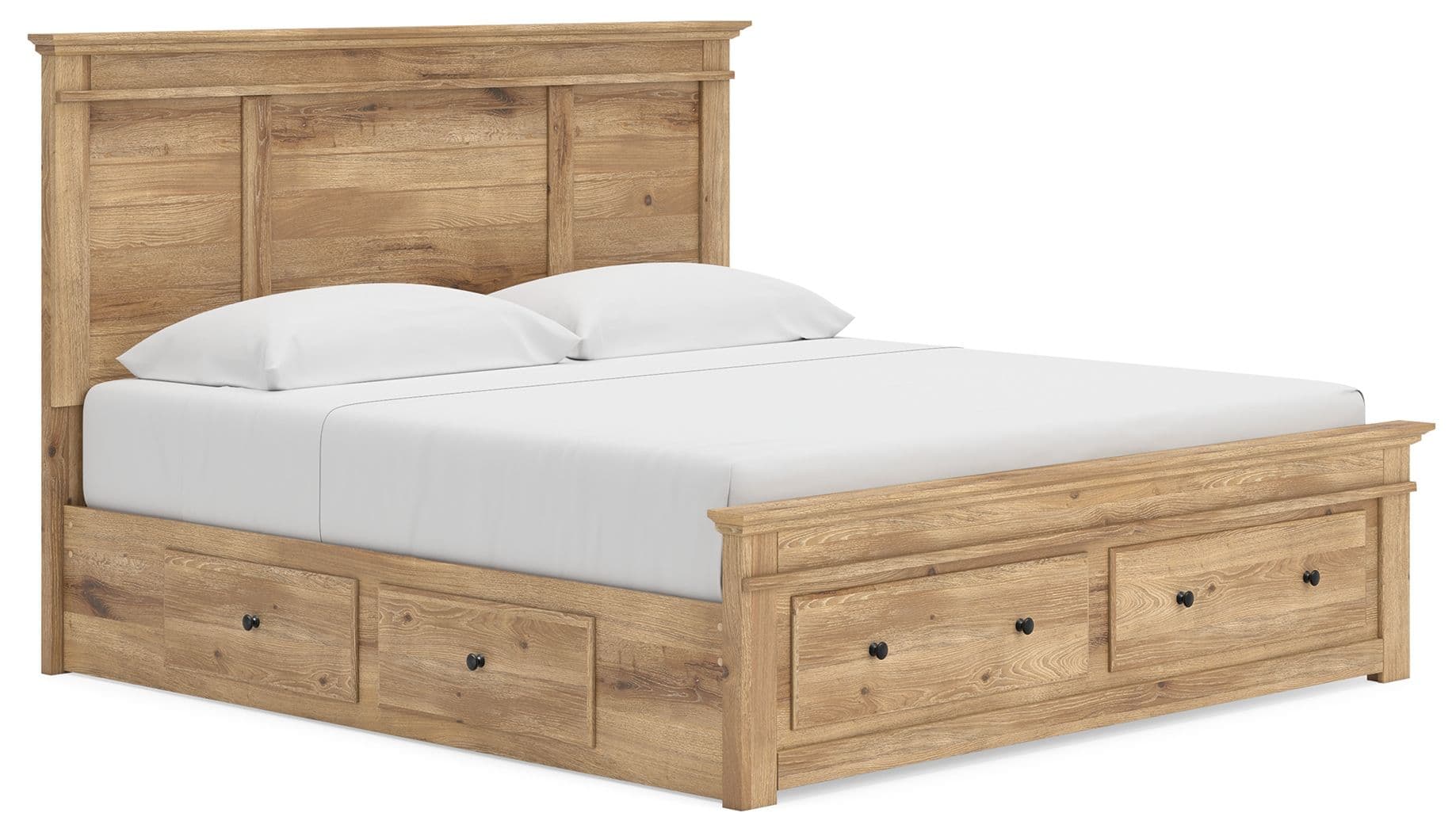 King Panel Storage Bed With Under Bed Storage Unit And Storage Footboard · Tan