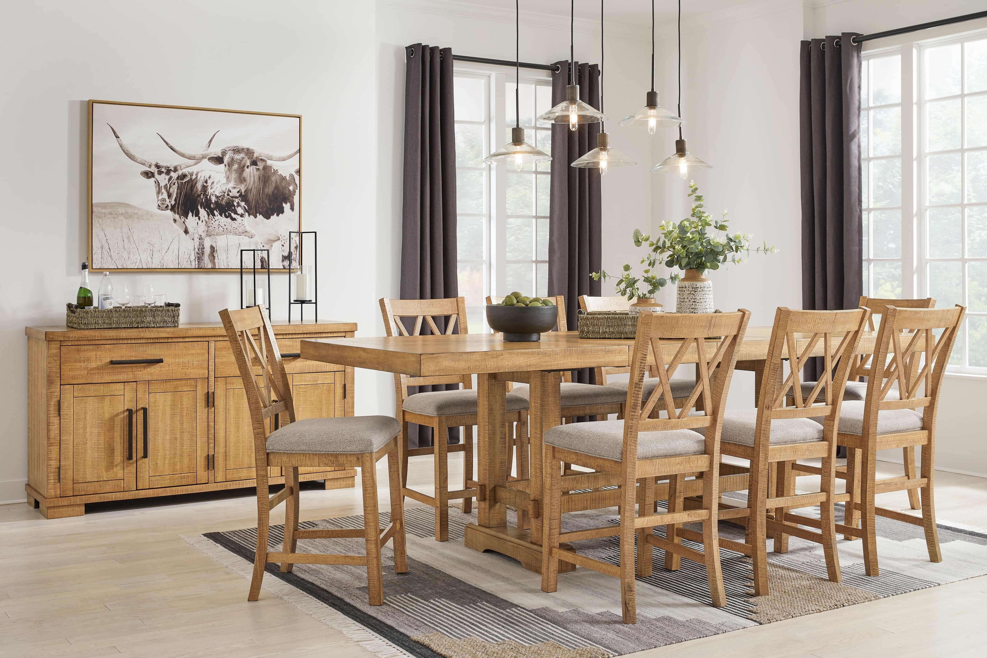 10 Pc. · Counter Extension Table, 8 Upholstered Barstools, Server