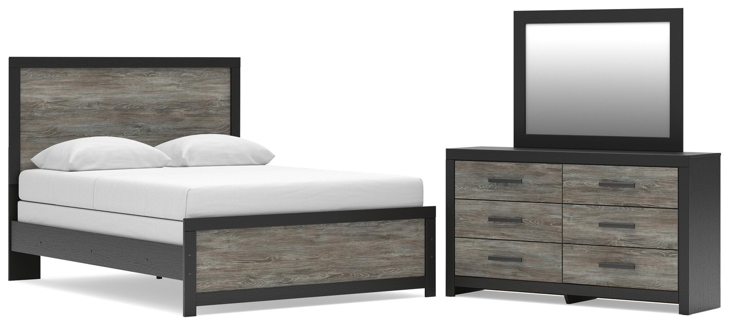 3 Pc. · Queen Panel Bed, Dresser And Mirror · Black