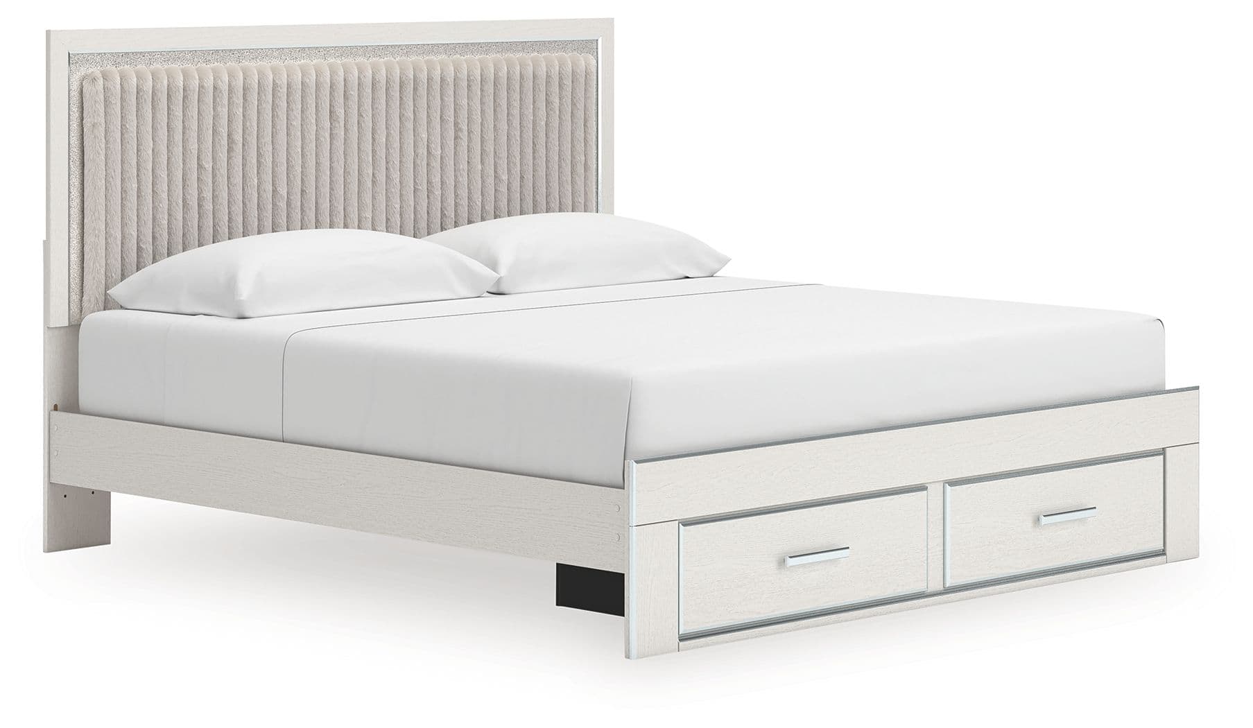 King Upholstered Panel Platform Storage Bed · White