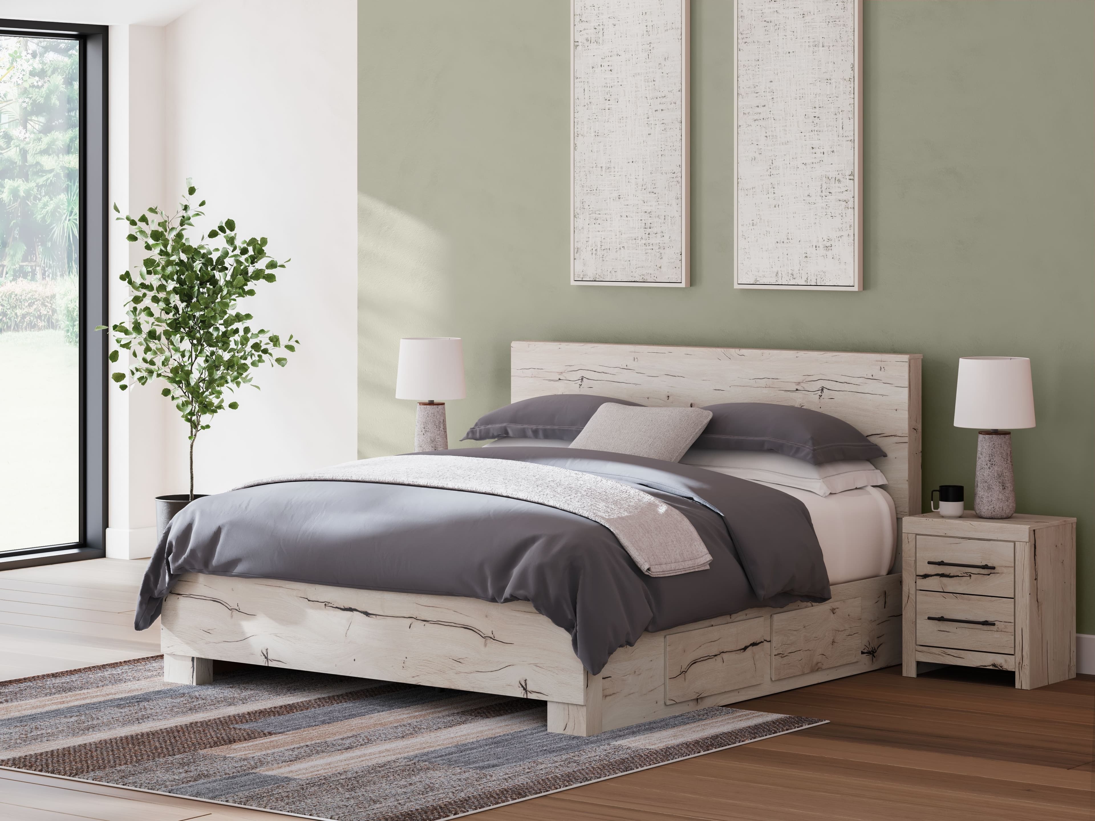 King Panel Bed With 2 Under Bed Storage Units