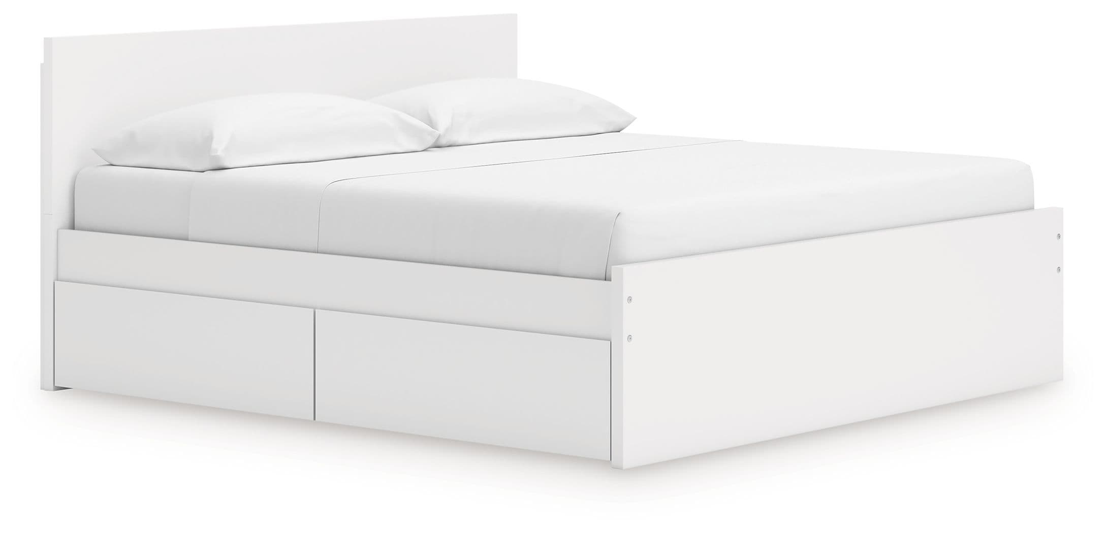 King Panel Platform Bed With Storage · White