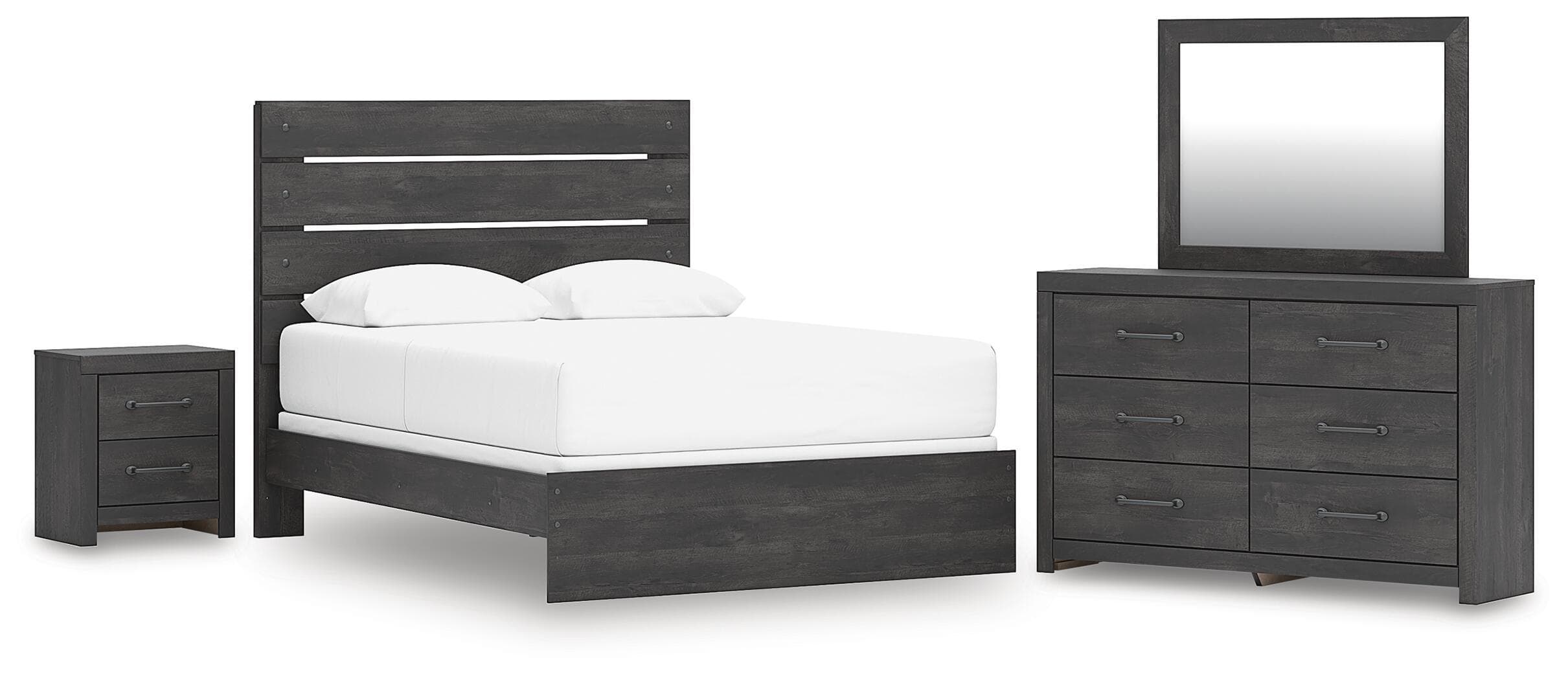 Hollivern - 4 Pc. - Queen Panel Bed, Dresser, Mirror And Nightstand - Dark Gray