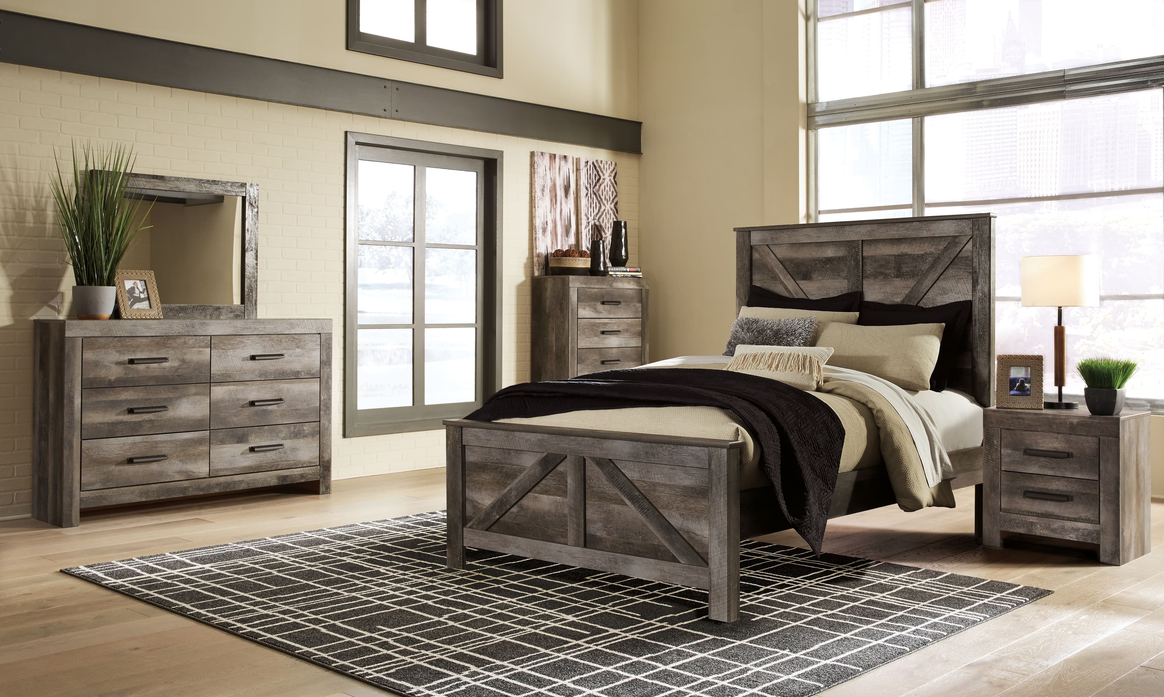 6 Pc. · Dresser, Mirror, Chest, Queen Crossbuck Panel Bed