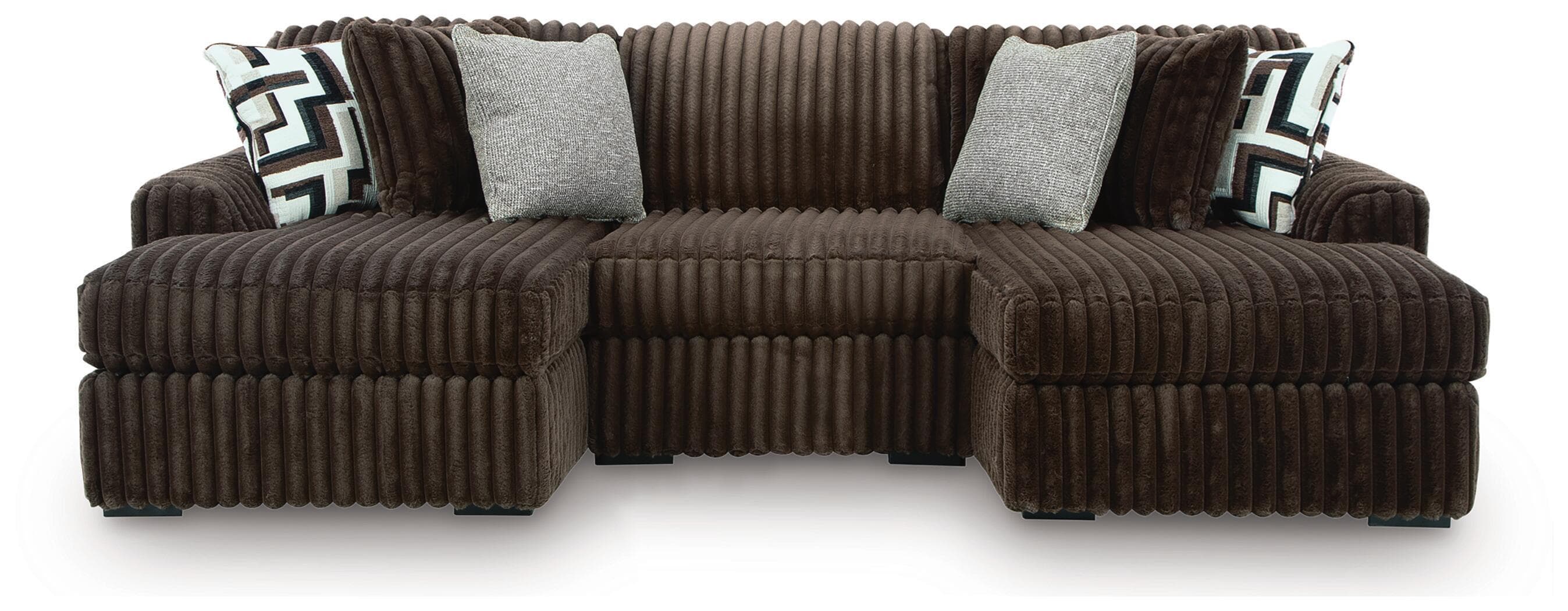Midnight-Madness - 3-Piece Double Chaise Sectional With Armless Chair - Chocolate