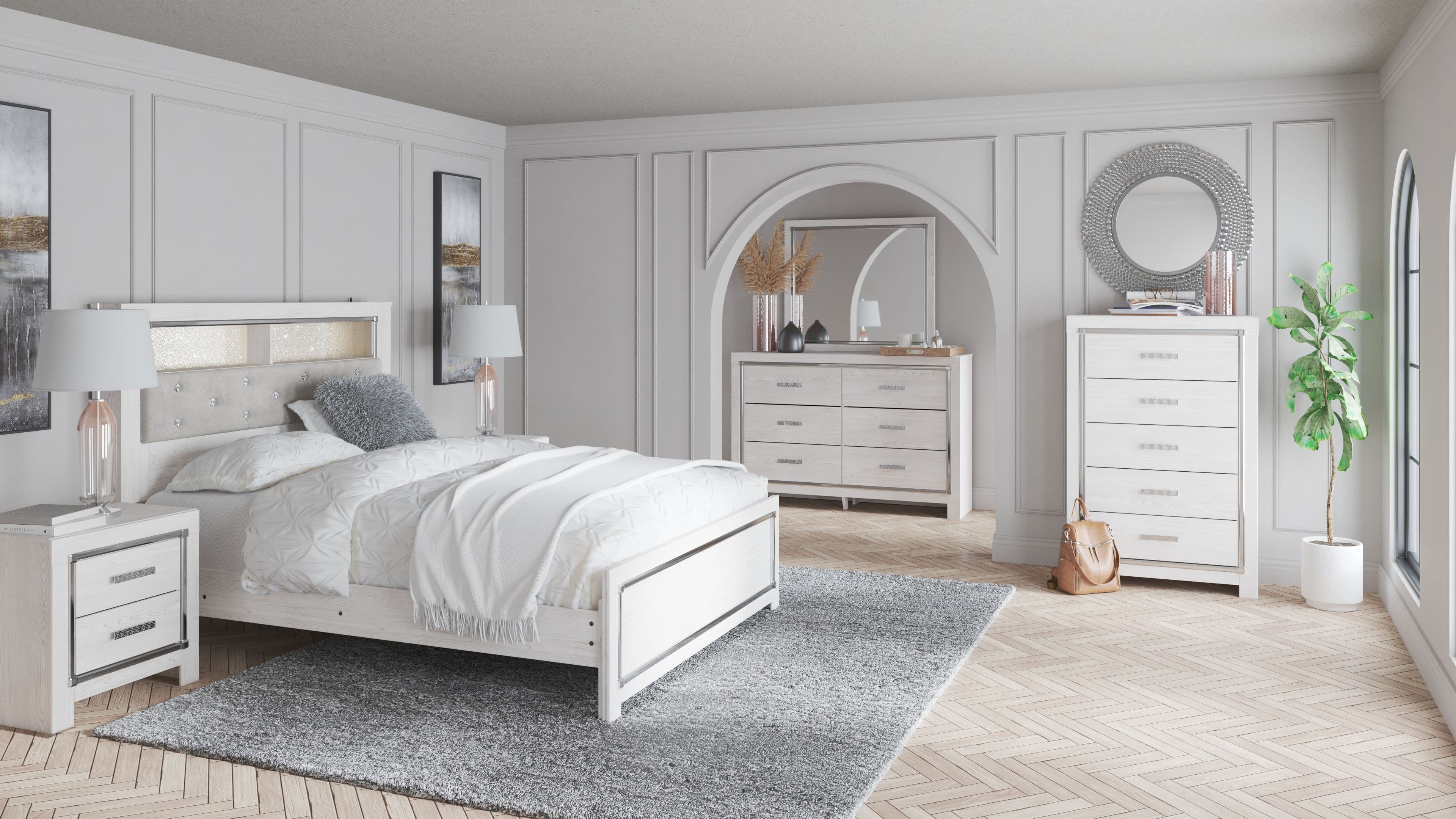 5 Pc. · Dresser, Mirror, Queen Panel Bookcase Bed