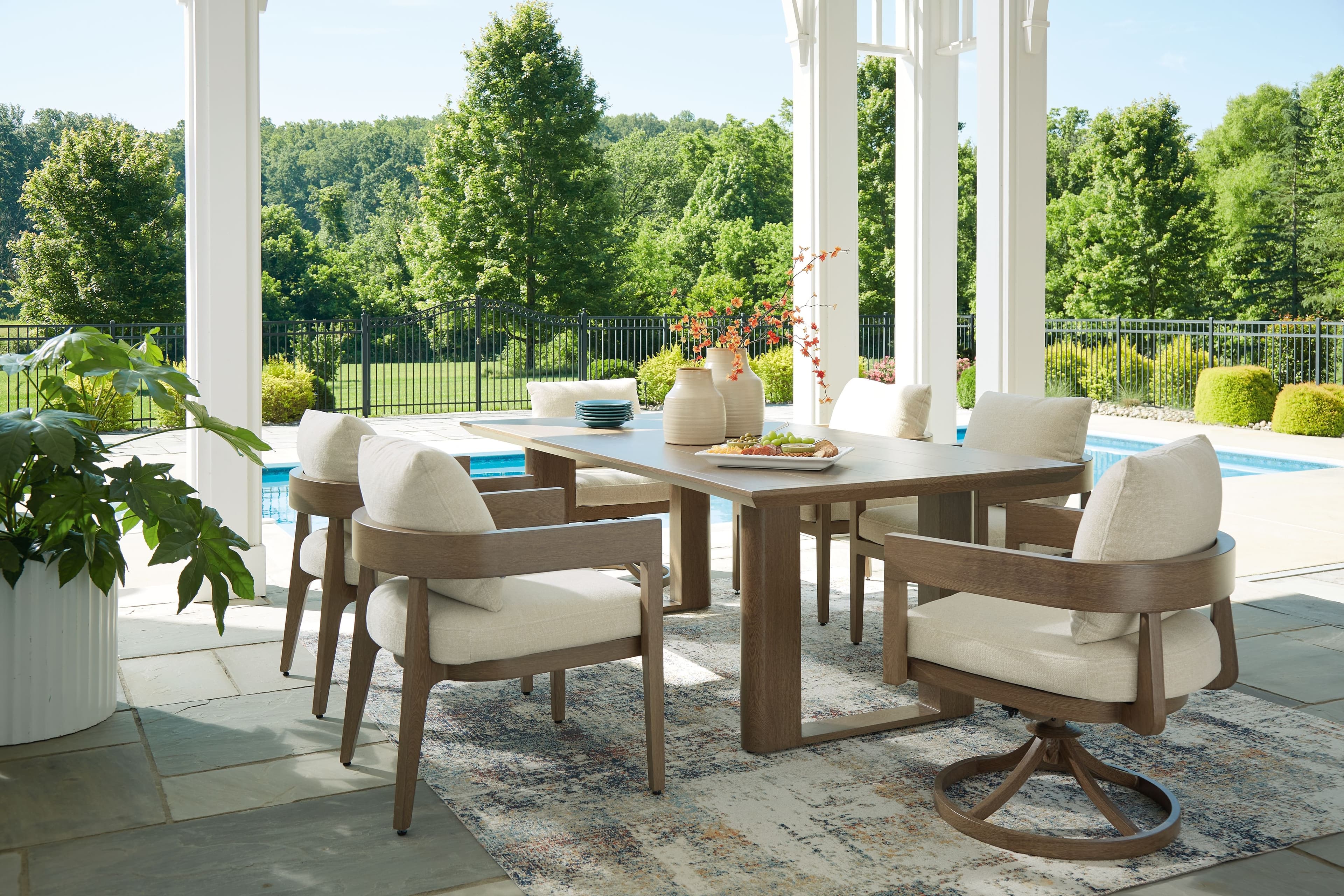 Dining Table, 4 Arm Chairs, 2 Swivel Chairs
