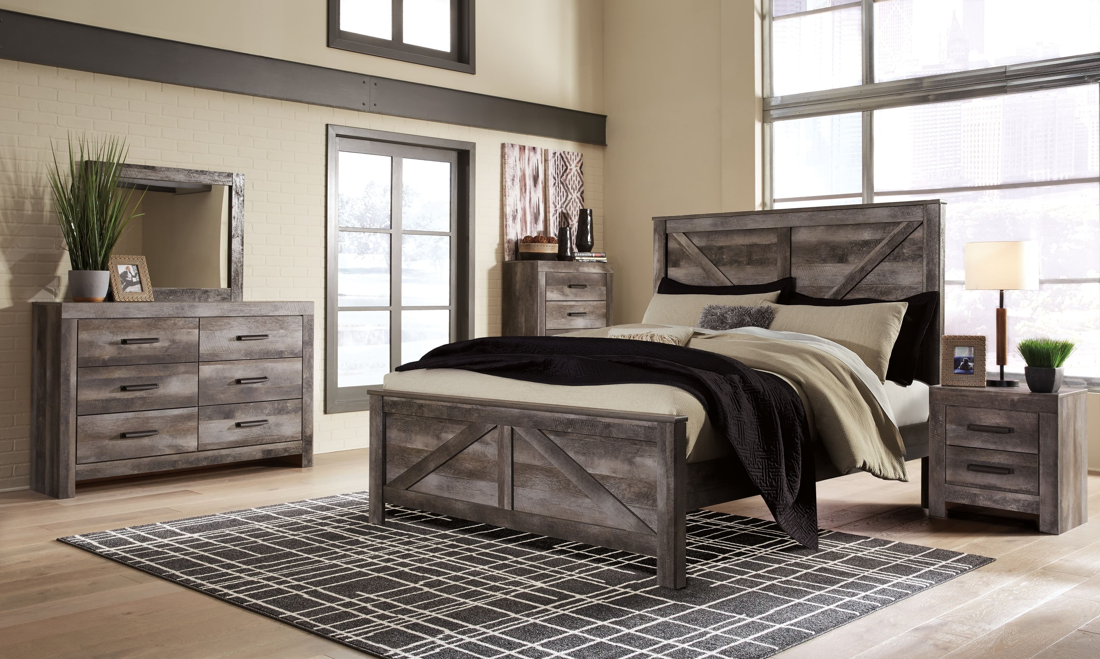 8 Pc. · Dresser, Mirror, Chest, King Crossbuck Panel Bed, 2 Nightstands