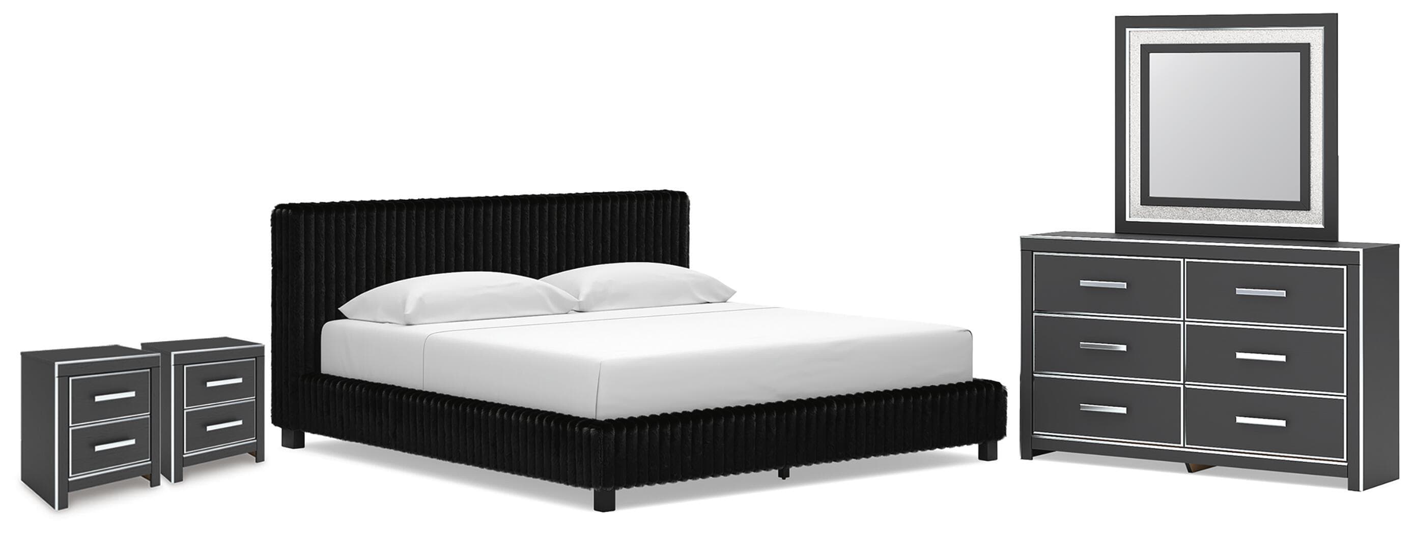 Zuraleus - 5 Pc. - King Upholstered Bed, Dresser, Mirror And 2 Nightstands - Black